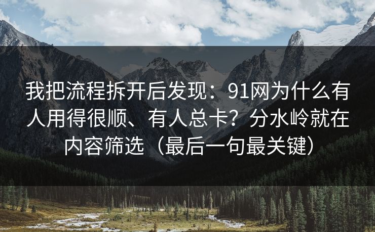 我把流程拆开后发现:91网为什么有人用得很顺、有人总卡?分水岭就在内容筛选(最后一句最关键) 我把流程拆开后发现:91网为什么有人用得很顺、有人总卡?分水岭就在内容筛选(最后一句最关键)